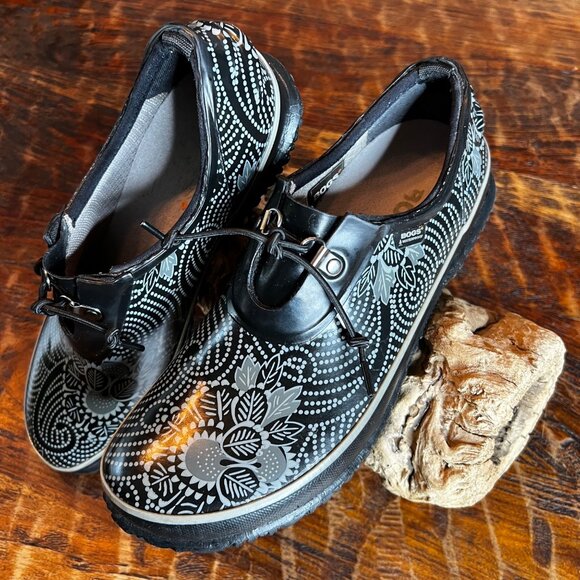 Bogs Shoes - Women's Black & Grey Bogs Gardening Rubber Slip On Shoes Sz. 9